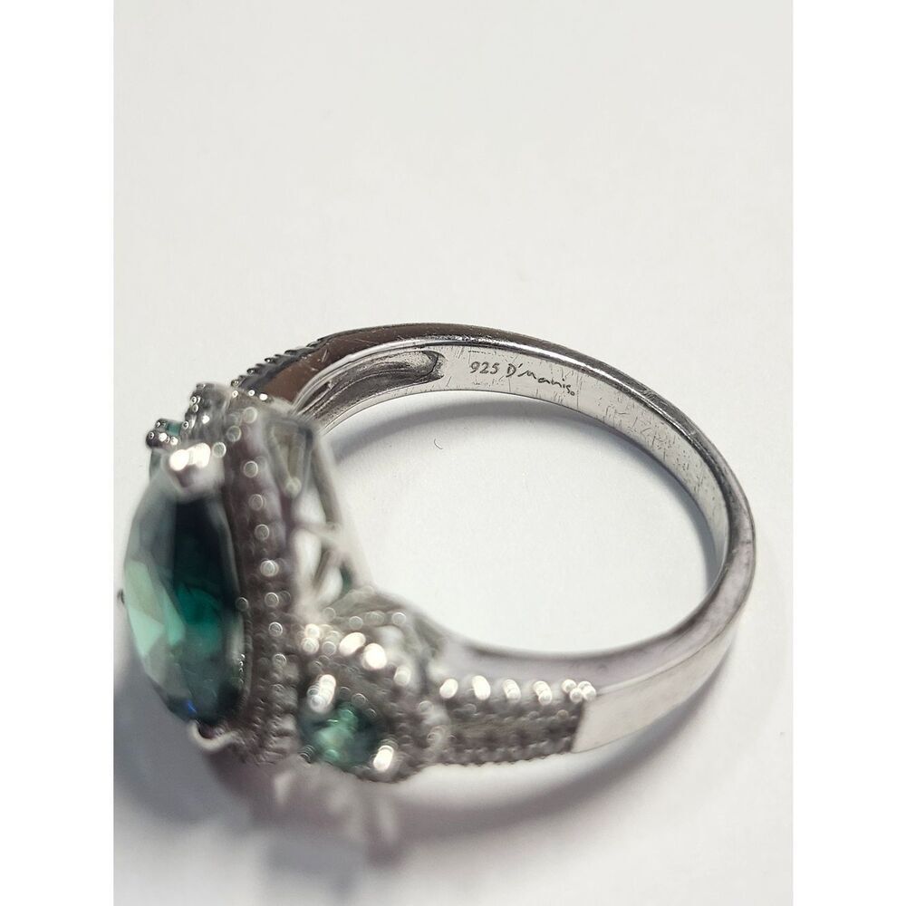 Sterling Silver Designer D'Manis Teardrop Emerald Green Halo Ring  Size 8 - Picture 5 of 7